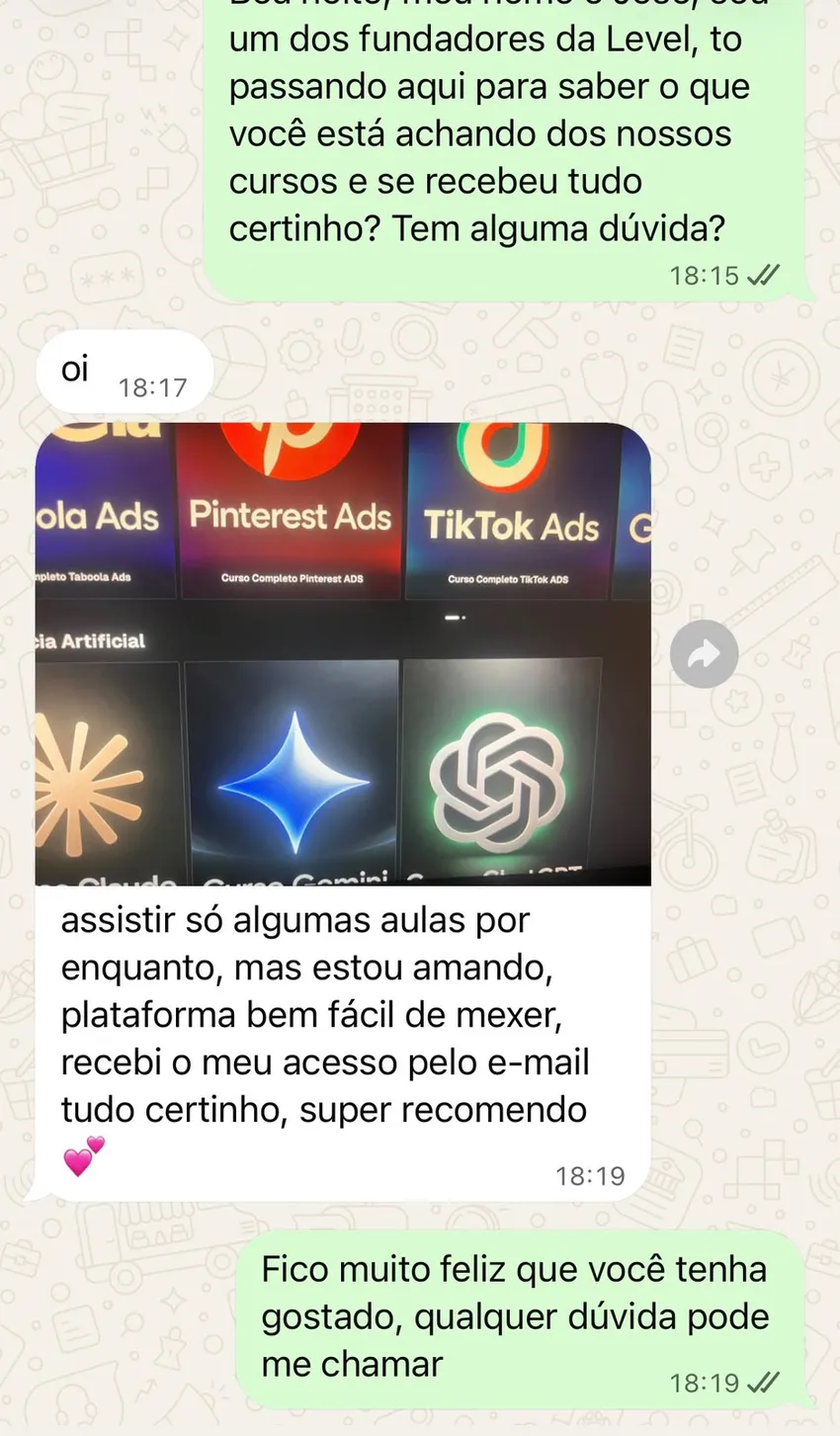 Aluna elogiando a facilidade da plataforma